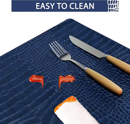 Set of 4 Faux Leather Placemats, PU Table Mats, Waterproof, Stain Resistant, Heat Resistant, Easy to Clean for Kitchen Dining Table,Conference Table