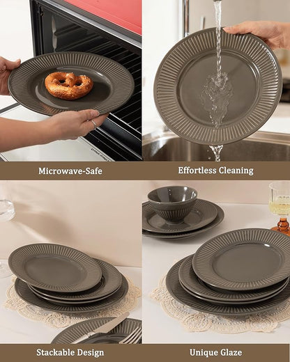 Dinnerware sets plates and bowls sets modern plates,Ceramic Dinnerware Sets,12 Pieces Porcelain Lightweight Plates,Scratch Resistant Dish Set (style - 14, 4 - Set (12pcs))