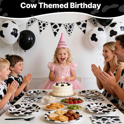 100 Pcs Disposable Black Cow Print Tableware Set - Image 6