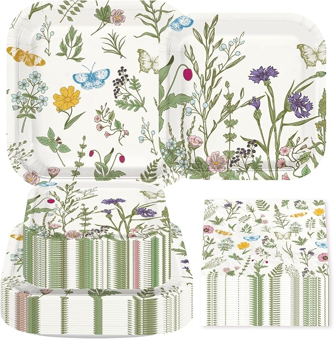 200Pcs Wildflower Spring Butterfly Party Decorations, Serves 50 | Colorful by Greencian