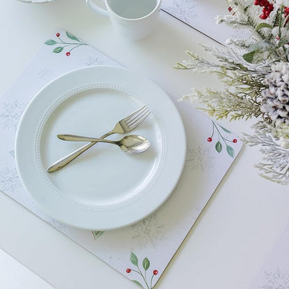 Benson Mills Cork Placemats Set of 4, Thick Cork Place Mats for Kitchen and Dining Tables, Easy Clean Table Mats for Christmas, Winter and Holidays (12" x 16" Rectangular Set of 4, Festive Candy Cane)