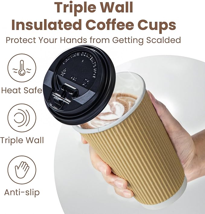 Fit Meal Prep 50 Pack 16 oz Insulated Ripple Triple Wall Paper Coffee Cups - Image 3