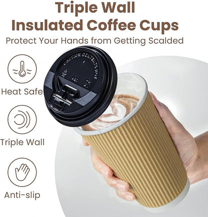 Fit Meal Prep 50 Pack 16 oz Insulated Ripple Triple Wall Paper Coffee Cups - Image 3