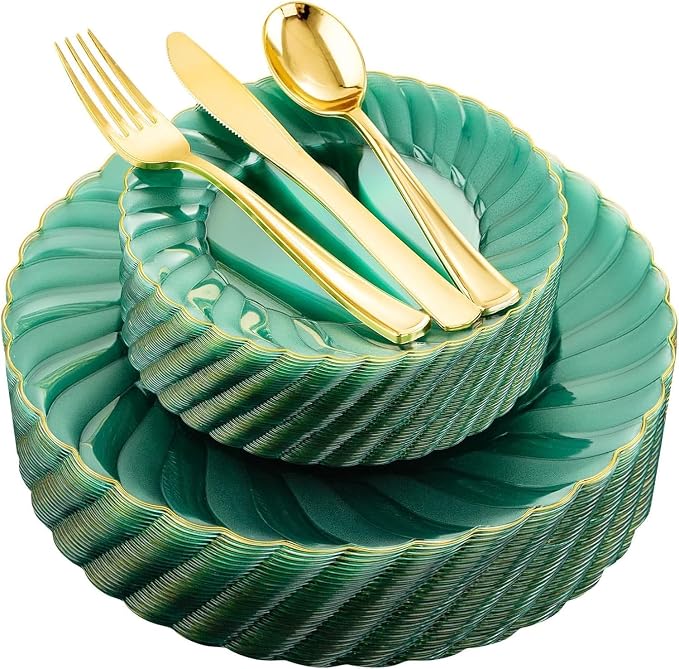 YOUBET 125PCS Clear Green Plastic Plates by YOUBET