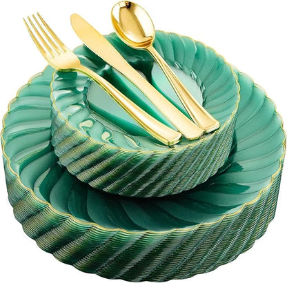 YOUBET 125PCS Clear Green Plastic Plates by YOUBET