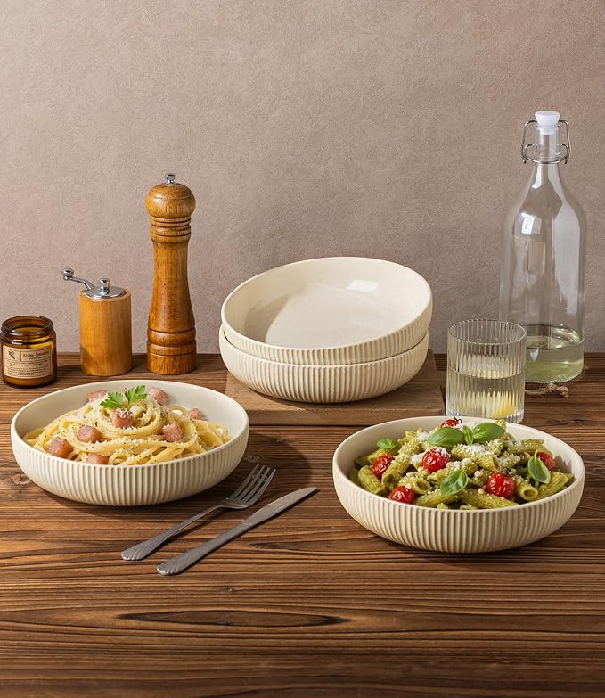 8.5" Ceramic Pasta Bowls Set of 4, Salad Bowls | Versatile Serving Bowls - Image 5