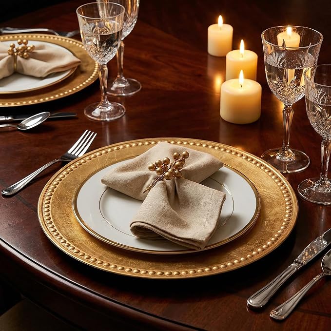 Antique Gold Charger Plates, 13 Inch Vintage Dinner Plate Chargers Round Server - Image 2