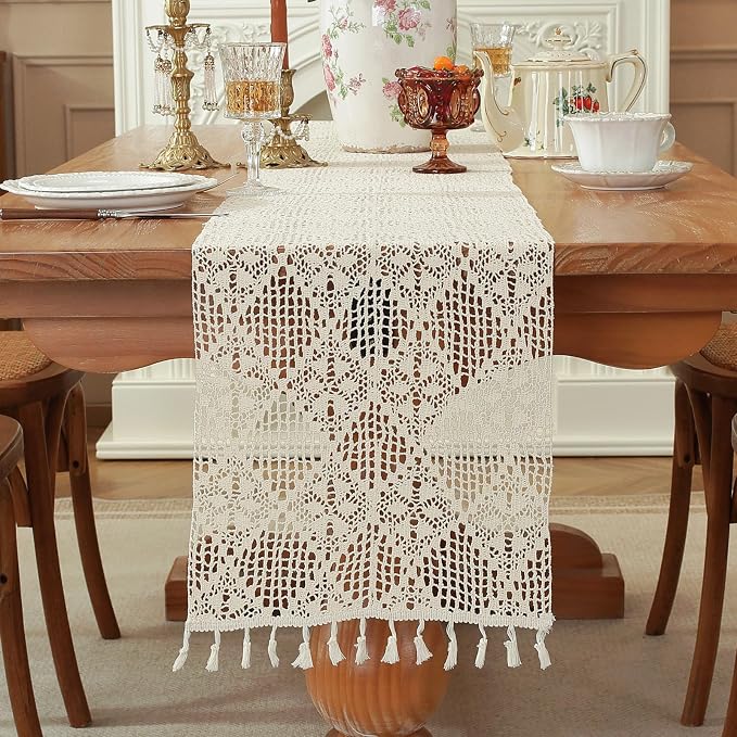 meioro Crochet Lace Table Runner, 12x72 Inch Boho Cotton Table Runners - Image 3