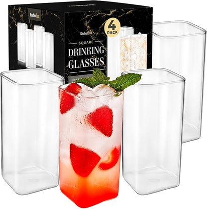 Kitchen Lux Square Drinking Glasses Set of 4 by KitchenLux