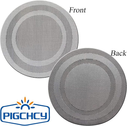 PIGCHCY Round Placemat Set of 8 Vinyl Washable Kitchen 15 inch Table Placemats for Wedding Holiday Party (8pcs Round, Deep Silver)