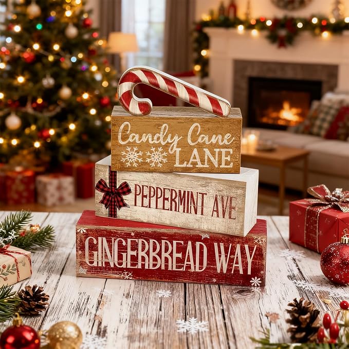 Moucuny 4 Pcs Christmas Table Decor Wooden Candy Cane Decoration Christmas - Image 5