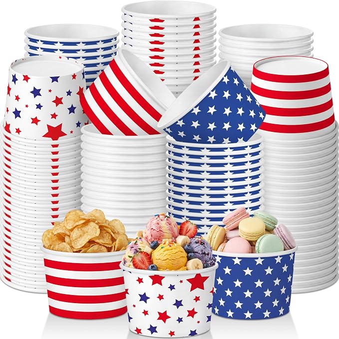 CHENGU 60 Pcs 4th of July Snack Cups 9 oz Patriotic Ice Cream Paper Bowls by CHENGU