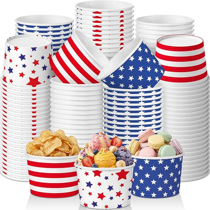 CHENGU 60 Pcs 4th of July Snack Cups 9 oz Patriotic Ice Cream Paper Bowls by CHENGU