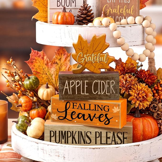 Moucuny 4 Pcs Fall Decoration for Home Wooden Maple Leaf Thanksgiving Table - Image 2