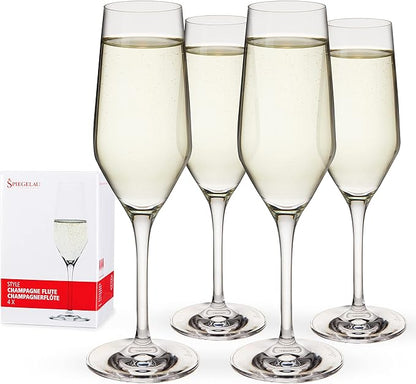 Spiegelau Style Champagne Flutes, Elegant Crystal Champagne Glasses Gift Set, Perfect for Prosecco, Sparkling Rose, Mocktails, Home Bar Accessories, Housewarming, Wedding Gifts, 8.5 oz, Set of 4