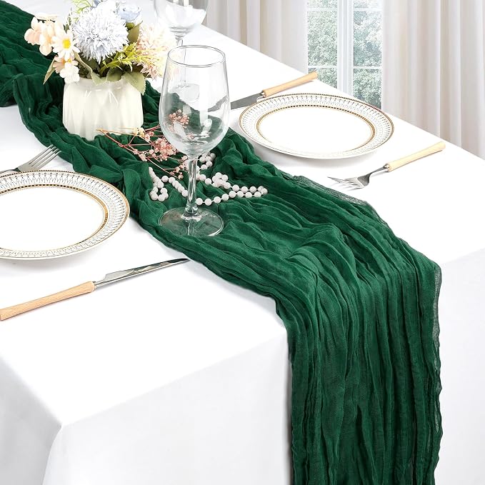 12 Pack Emerald Green Cheesecloth Table Runner 17 x 108 Inch | Boho Gauze - Image 3