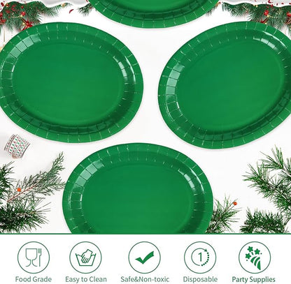 50 PCS Green Oval Paper Plates 10" x 12" Large St. Patrick's Day Plates Disposable Heavy Duty Green St. Patricks Day Paper Plates for Irish Holiday St. Patrick's Day Party Decorations Supplies