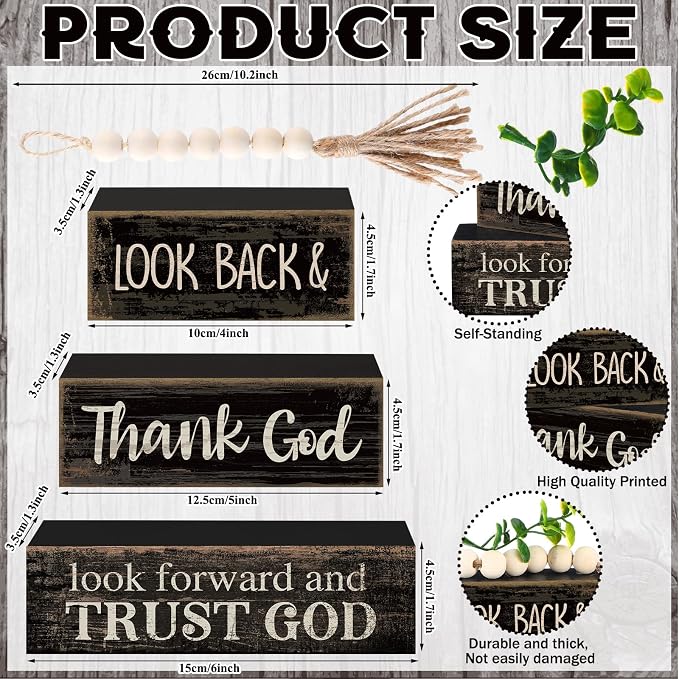 Moucuny 4 Pcs Farmhouse Table Decor Inspirational Wooden Signs Rustic - Image 4