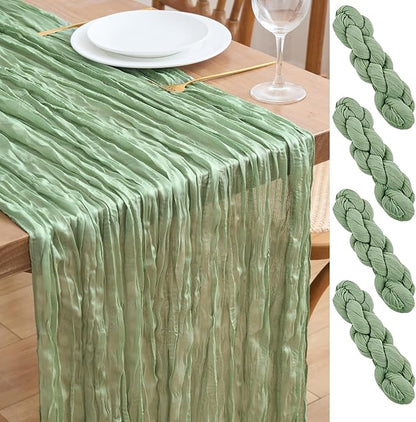 Asee'm 4pcs Cheesecloth Table Runner 120 Inches Sage Green Boho Gauze Cheese by Aseem