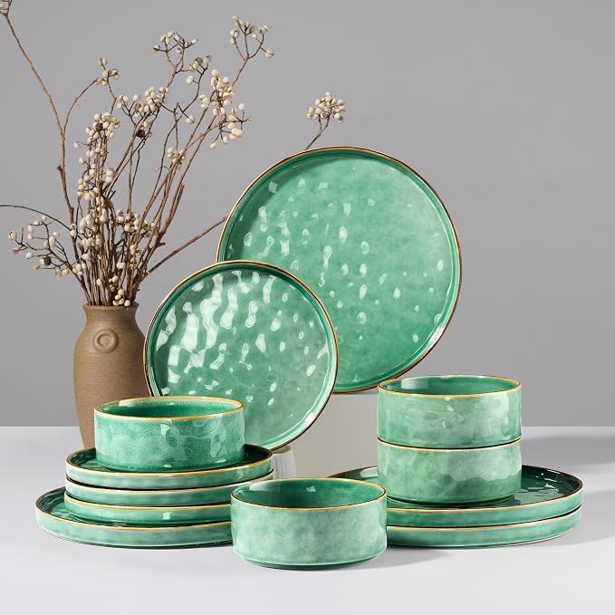 HaWare Dinnerware Sets, 12-Piece Plates and Bowls Set, Stoneware Dish Set by HaWare