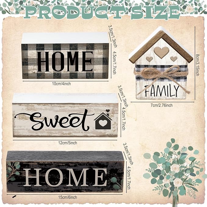 Moucuny 4 Pcs Farmhouse Table Decor Rustic Home Sweet Home Farmhouse Tiered - Image 2