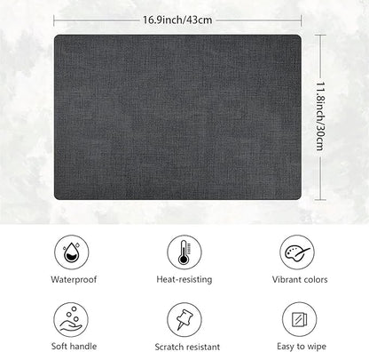 Placemats Set of 6 Faux Leather Heat Resistant Tables Mats Waterproof Oilproof Wipeable Reversible Anti-Slip Place Mats for Kitchen/Dining/Party/Outdoor 11.8" x 16.9", Dark Gray