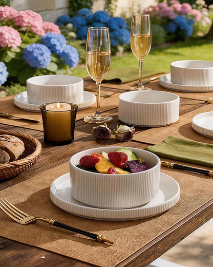 Ceramic Dinnerware Set for 4, 8-Piece Deep Salad Plates and Cereal Bowls | - Image 3