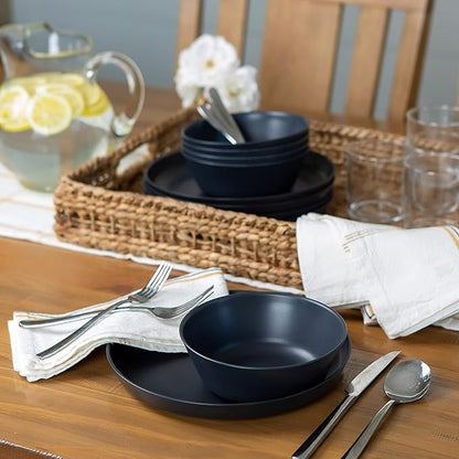 Grow Forward Premium Wheat Straw Plates and Bowls Sets - 8-Piece Wheat Straw Dinnerware Sets - Unbreakable & Reusable Microwave Safe Plastic Dinner Plates for Outdoors, RV, Camping Dishes - Midnight