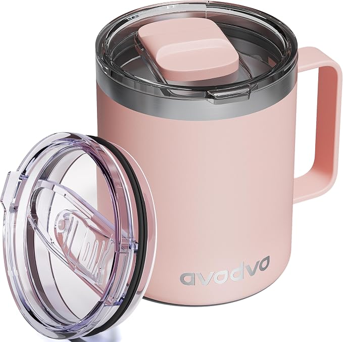 12oz Insulated Coffee Mug with Lid – Includes Two Lids, Stainless Steel Coffee by avodvo