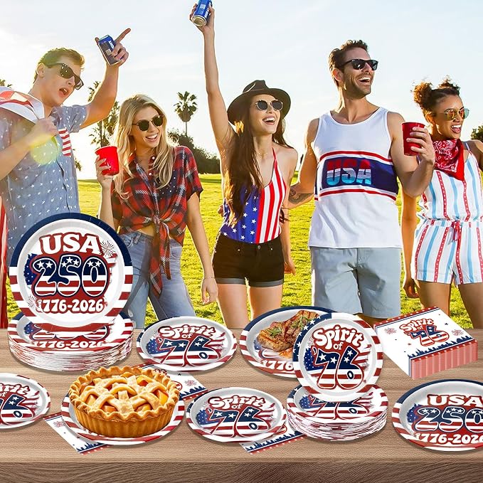 180Pcs 4th of July paper Plates and Napkins Party Supplies, Serve 60 | - Image 6