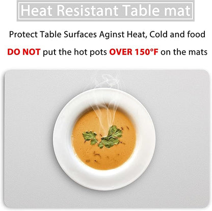 Wipeable Placemats Leather Table Mats Waterproof Heat-Resistant Easy to Clean for Dining Table Set Kitchen Table (6, Slate Grey)