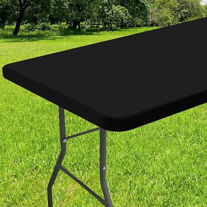 Smiry Rectangle Tablecloth, Elastic Fitted Flannel Backed Vinyl Tablecloths for 5ft Folding Tables, Waterproof Wipeable Table Covers for Indoor, Outdoor, Picnic and Camping (Black, 30"x60")
