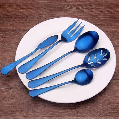Matte Blue Serving Set, SHARECOOK 5-Piece 18/0 Stainless Steel Large Hostess Set - Image 6