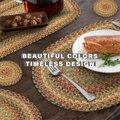 Homespice Kingston Jute Braided Placemats, Warm Country Decor, Set of 4, Multicolor 13x19 Oval Table Mats - Vibrant Colors, Durable, Easy to Clean and Protects Furniture