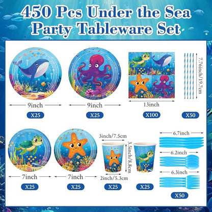 450 Pcs Under the Sea Tableware Set Party Decorations Ocean Birthday Paper - Image 2