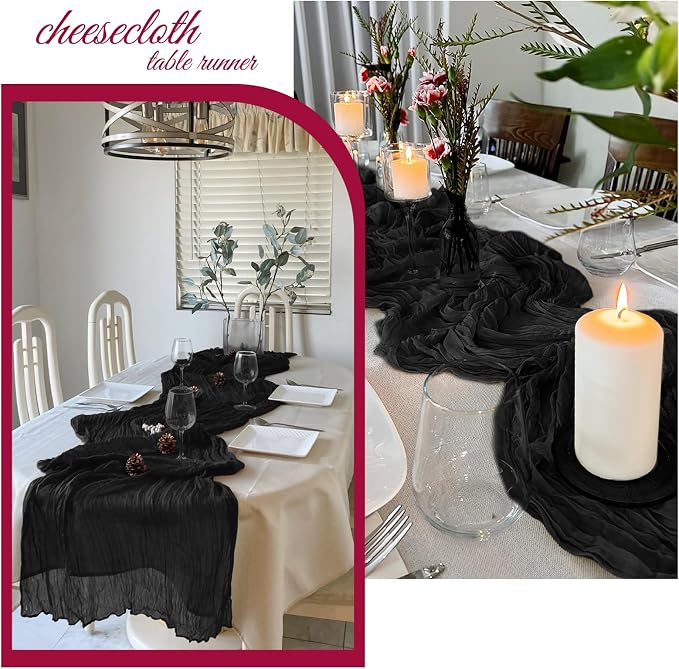 6 Pack Black Cheesecloth Table Runner 20 x 120 Inch Gauze Table Runner Fabric - Image 4