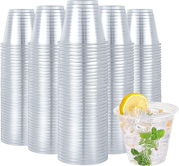 Turbo Bee 600 Pack 9 oz Clear Plastic Cups, Disposable Reusable Tumblers by TurboBee