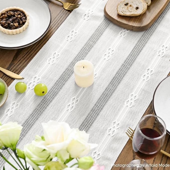 Artoid Mode White Farmhouse Embroidered Hollow Table Runner, Seasonal Kitchen - Image 4