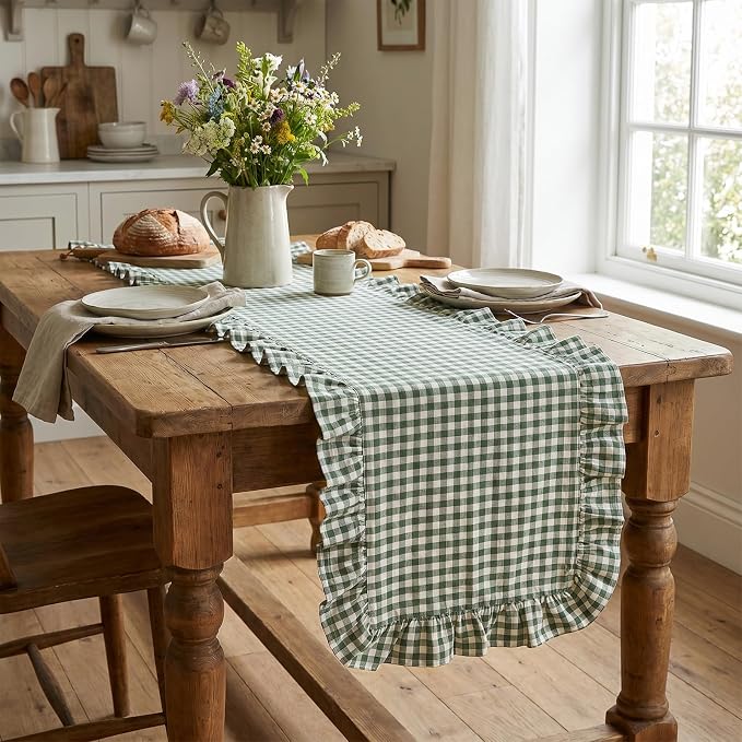 Eternal Beauty 14x72 Gingham Ruffle Table Runner - Image 7