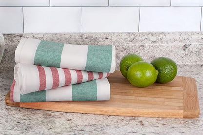 Urban Villa Dinner Napkins Horizontal Stripes Cloth Napkins Set of 12 Ruby/Green Color Dinner Napkins 20x20 Inches 100% Cotton Over Sized Cloth Napkins with Mitered Corners DinnerNapkins