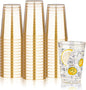 BESTVIP 12oz Gold Glitter Disposable Cups, 100 Pack Gold Plastic Cups, Heavy-duty Party Cocktail Glasses for Christmas, Plastic Cups for Party, Holiday, Wedding and Birthday