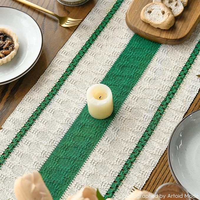 Artoid Mode Emerald Green Rustic Woven Table Runner 12x60 Inch | Holiday - Image 4