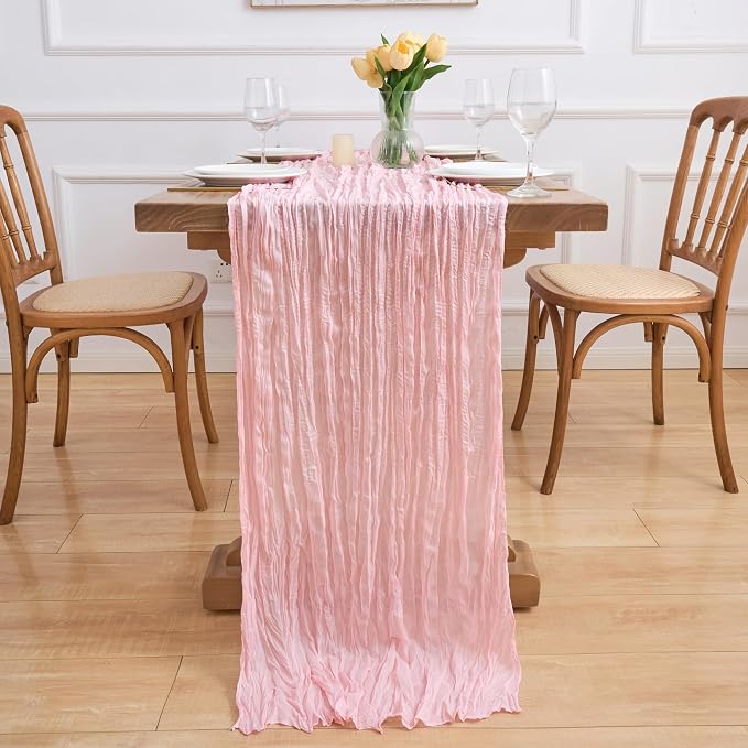Asee'm 2pcs Blush Pink Cheesecloth Table Runner Summer 10FT Gauze Sheer | Boho - Image 6