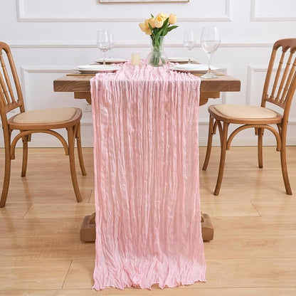 Asee'm 12pcs Blush Pink Cheesecloth Table Runner Summer 10FT Gauze Sheer | Boho - Image 6