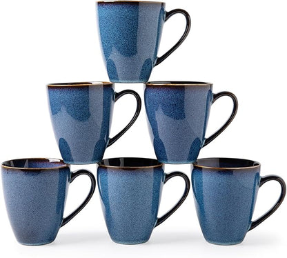 MONITO 17 OZ Coffee Mugs Set of 6, Large Ceramic Blue Coffee Mugs Set by MONITO