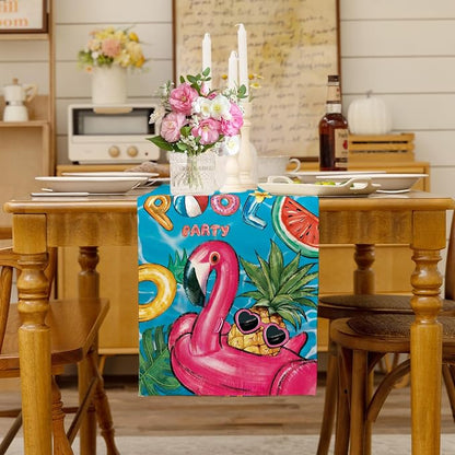 Summer Pool Flamingo Table Runner Spring Fun Float Party Burlap Table Runners - Image 3