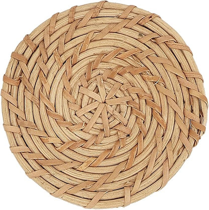 ALPHA Living HOME Handmade Cane Bar Coaster Set of 12-4 Inch Round Woven Natural Brown Drink Mats for Table, Coffee Mug, Glass - Rustic Rattan for Home, Bar, Kitchen Décor