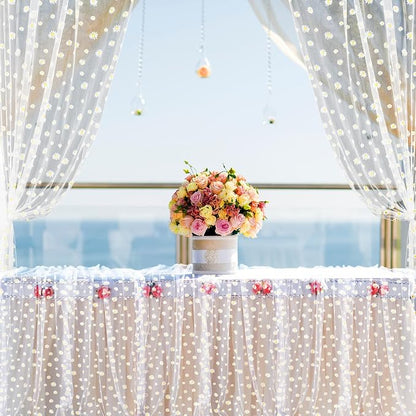 4 Pcs Daisy Table Runner 29 X70 Inch White Tulle Lace Table Cloth Florals - Image 4