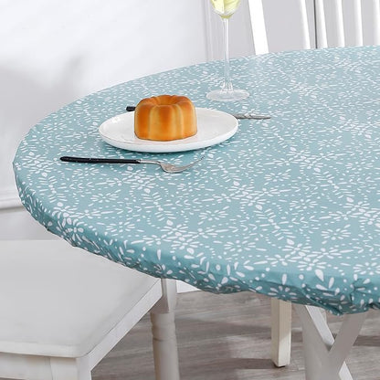 Walrus Round Vinyl Fitted Tablecloth with Flannel Backing Elastic Edge Design Table Cover Waterproof Oil-Proof PVC Table Cloth Stain-Resistant Best for 37"-44" Round