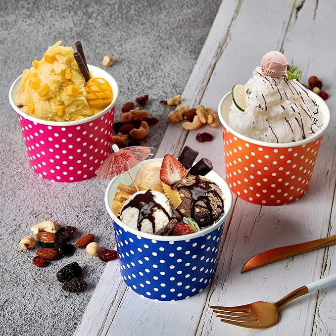 120 Pack 12 oz Ice Cream Cups, Disposable Paper Dessert Cups | three color - Image 3